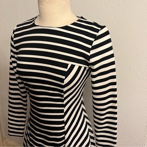 Michael Michael Kors Black & White Stripe Long Sleeve Fit & Flare Dress Size 2 - Picture 3 of 8